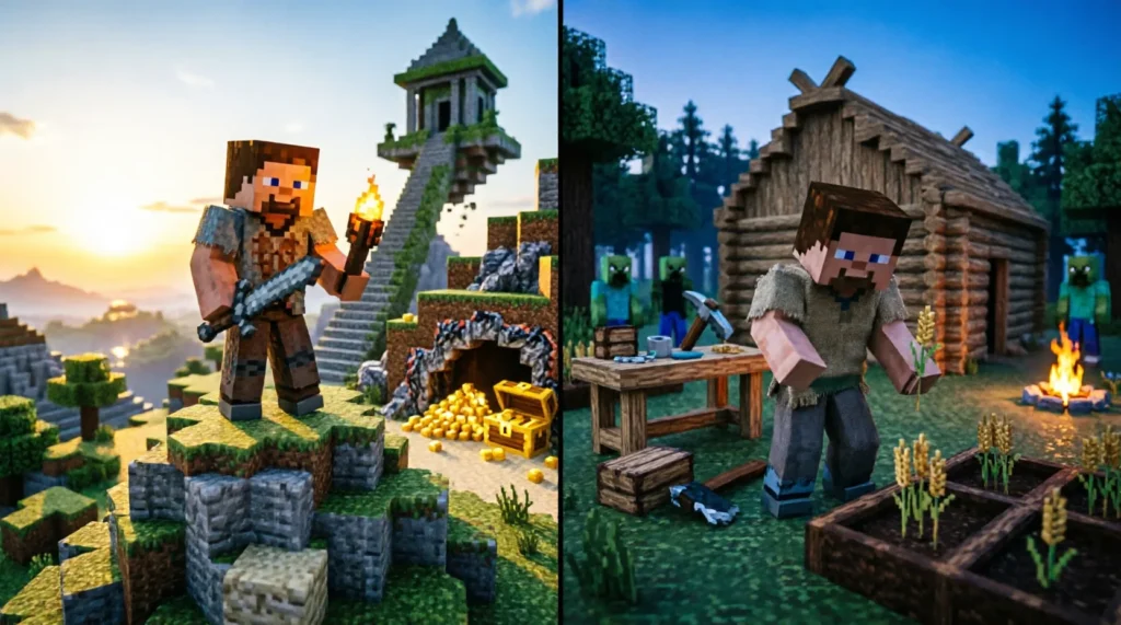Adventure vs Survival Minecraft: Restricted Play vs Open…