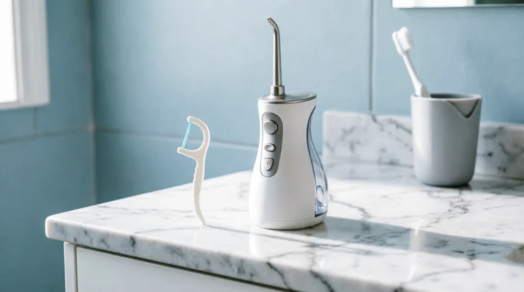 Floss or Waterpik First? Scrub Plaque Then Rinse It Away